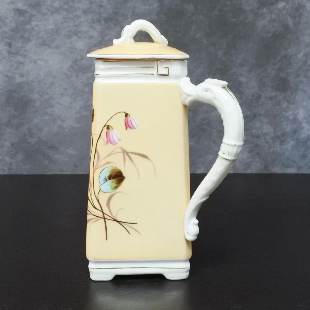Antique Hand Painted Violet Floral Porcelain Coffee Pot
